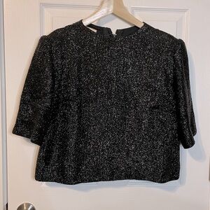 VTG 50s-60s Safinia Saks Fifth Avenue shiny black crop sweater top sz L (?)